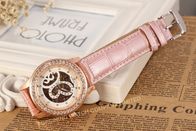 एनालॉग बड़े चेहरे महिला कलाई घड़ियों चमड़ा गुलाबी फैशन हाथ पवन यांत्रिक कलाई घड़ी